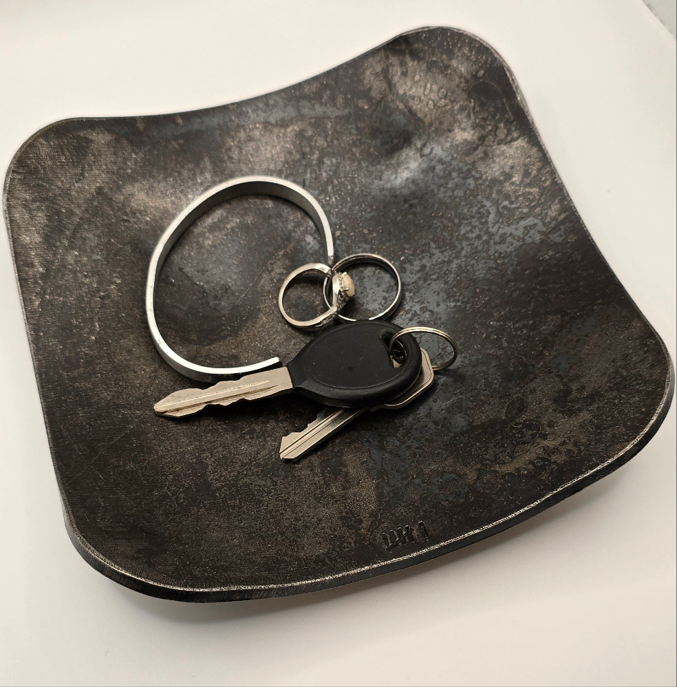Personalized Hand-Forged Iron Key Bowl – Square Rustic Catchall Dish for Keys, Coins & Jewelry | Anniversary Gift for Him or Her