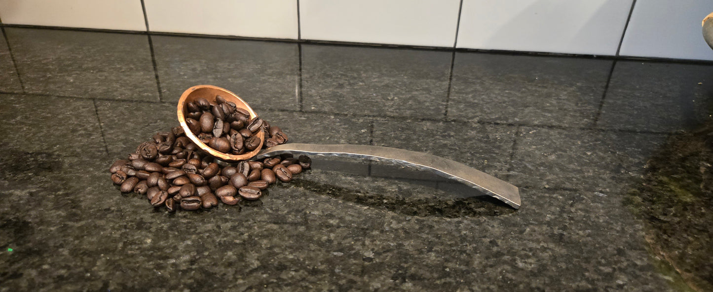 Hand-Forged Metal Coffee Scoop – Artisan Steel Measuring Spoon with Hammered Finish – Rustic Kitchen Tool
