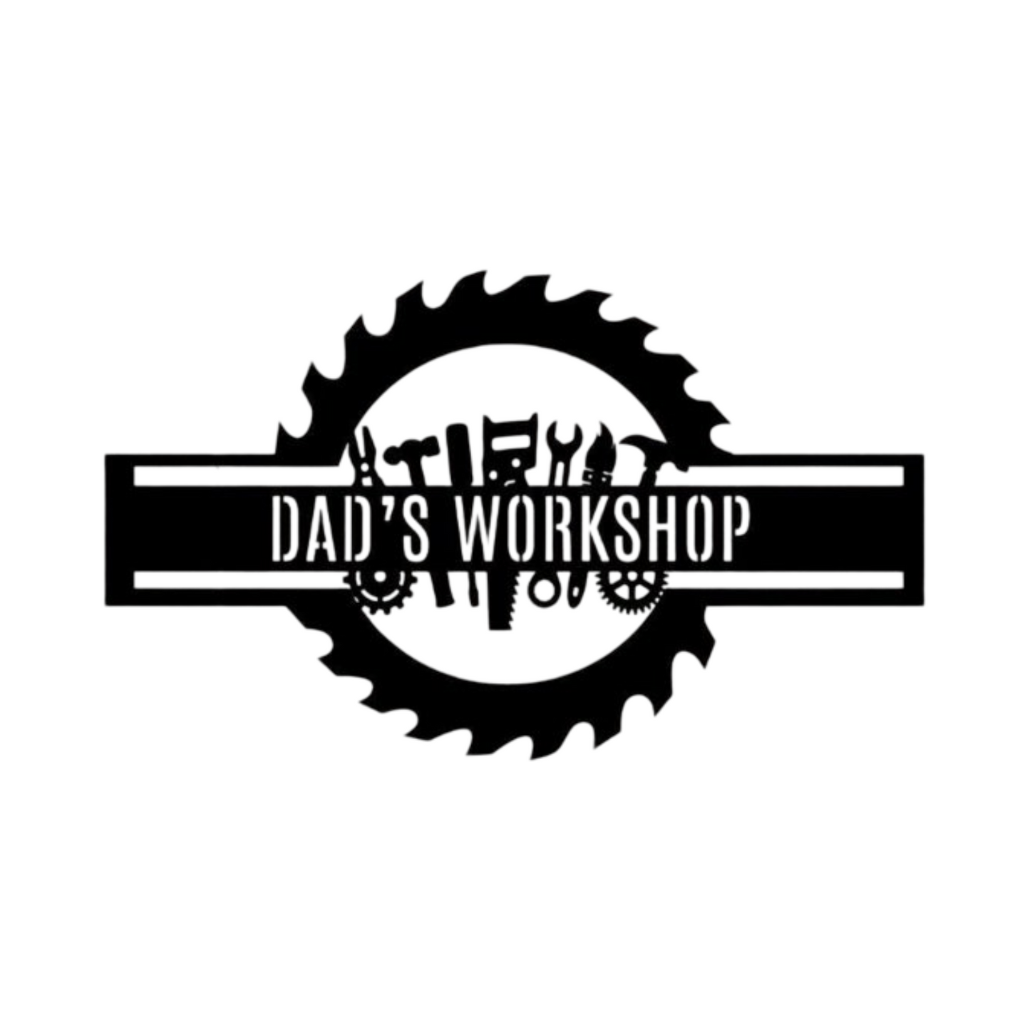 Custom Metal Workshop Sign – Personalized Saw Blade Design for Dad’s Garage or Man Cave