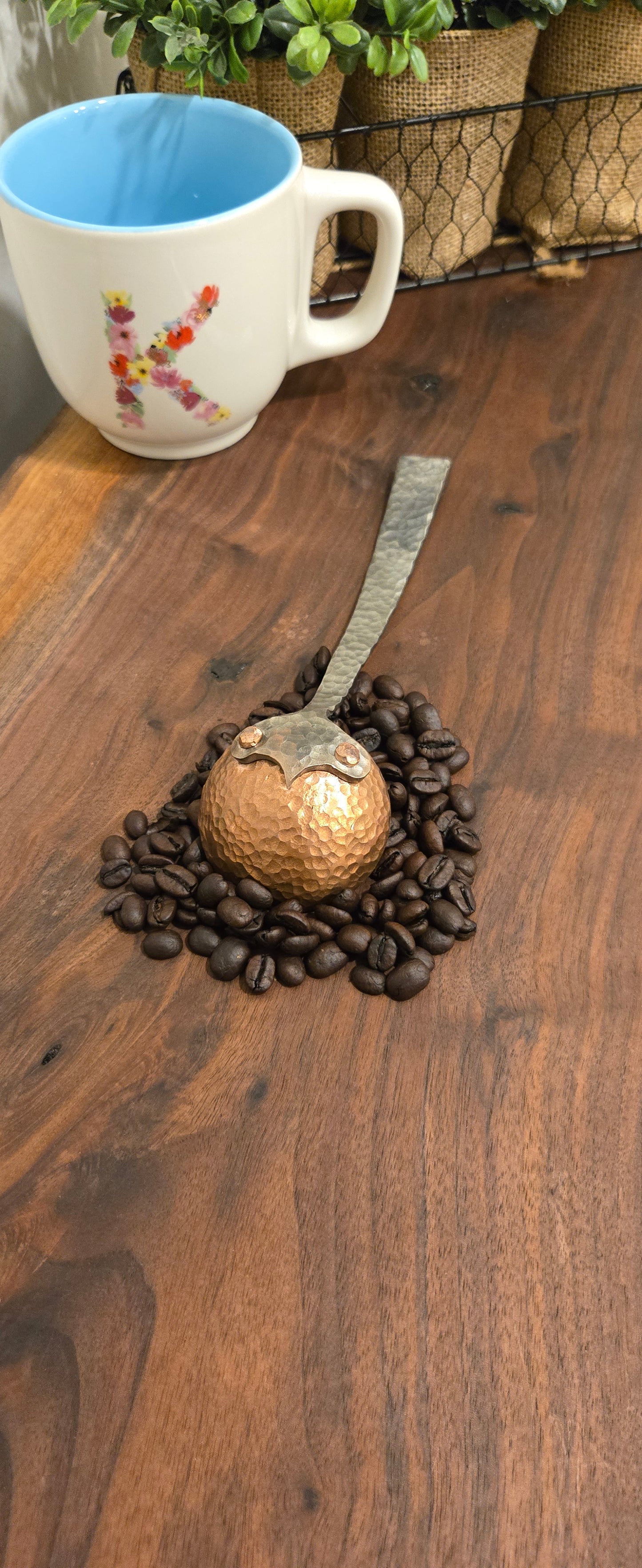 Hand-Forged Metal Coffee Scoop – Artisan Steel Measuring Spoon with Hammered Finish – Rustic Kitchen Tool