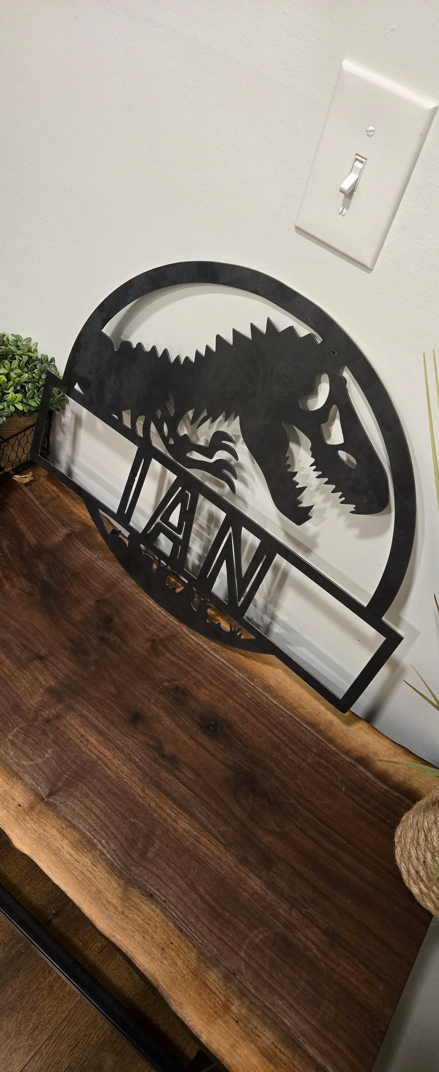Custom Jurassic Park Dinosaur Name Sign – Personalized Metal Wall Art for Kids, Bedroom, or Nursery