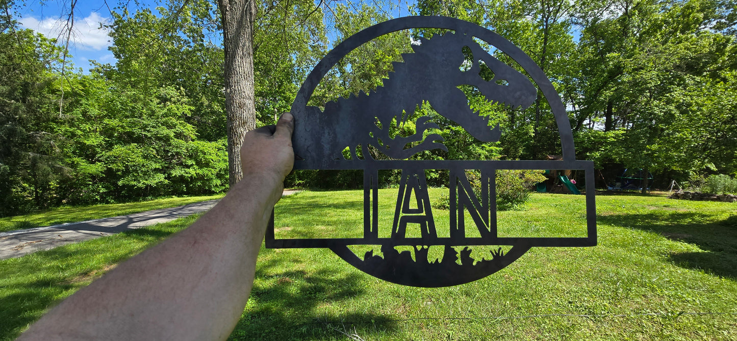 Custom Jurassic Park Dinosaur Name Sign – Personalized Metal Wall Art for Kids, Bedroom, or Nursery
