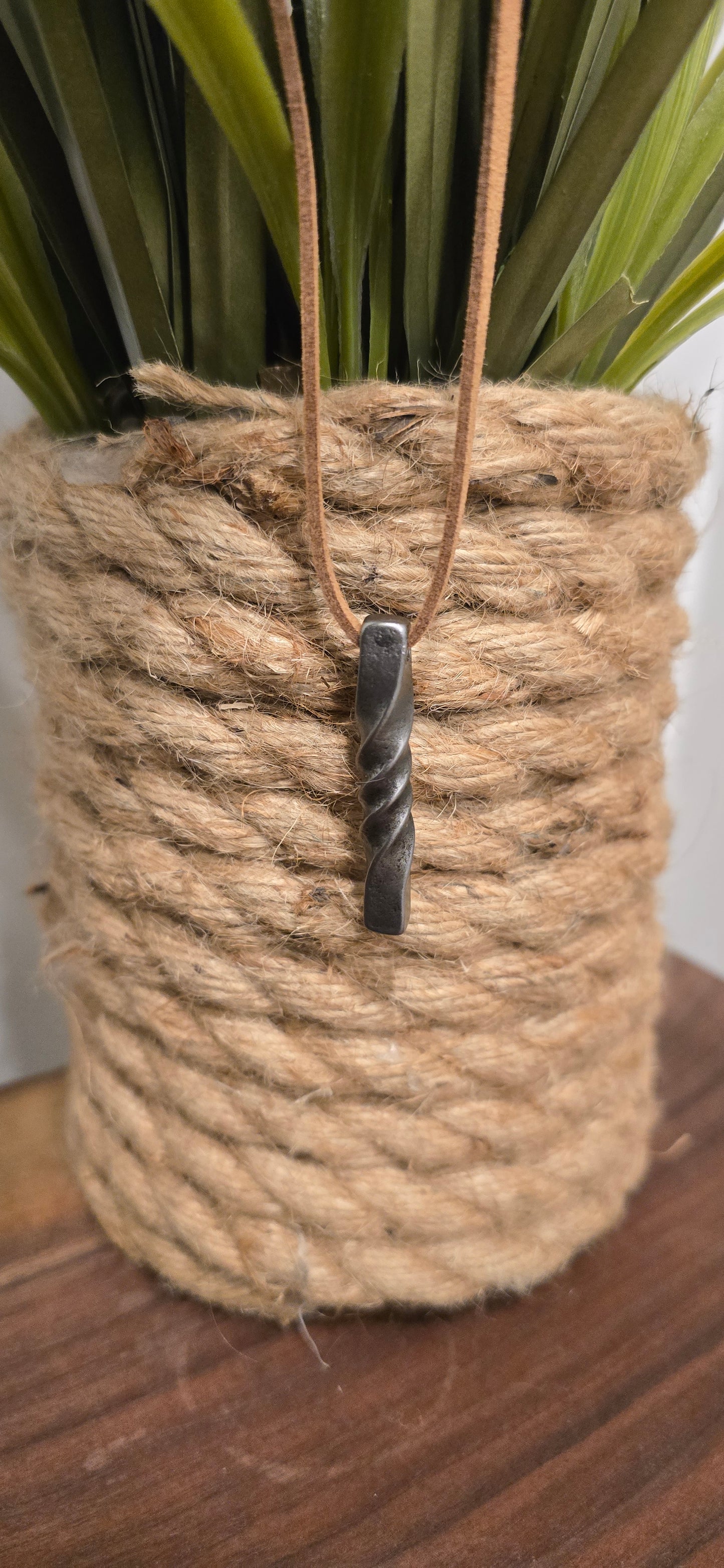 Hand-Forged Twisted Steel Pendant Necklace – Rustic Blacksmith Jewelry with Simple Twist Pendant