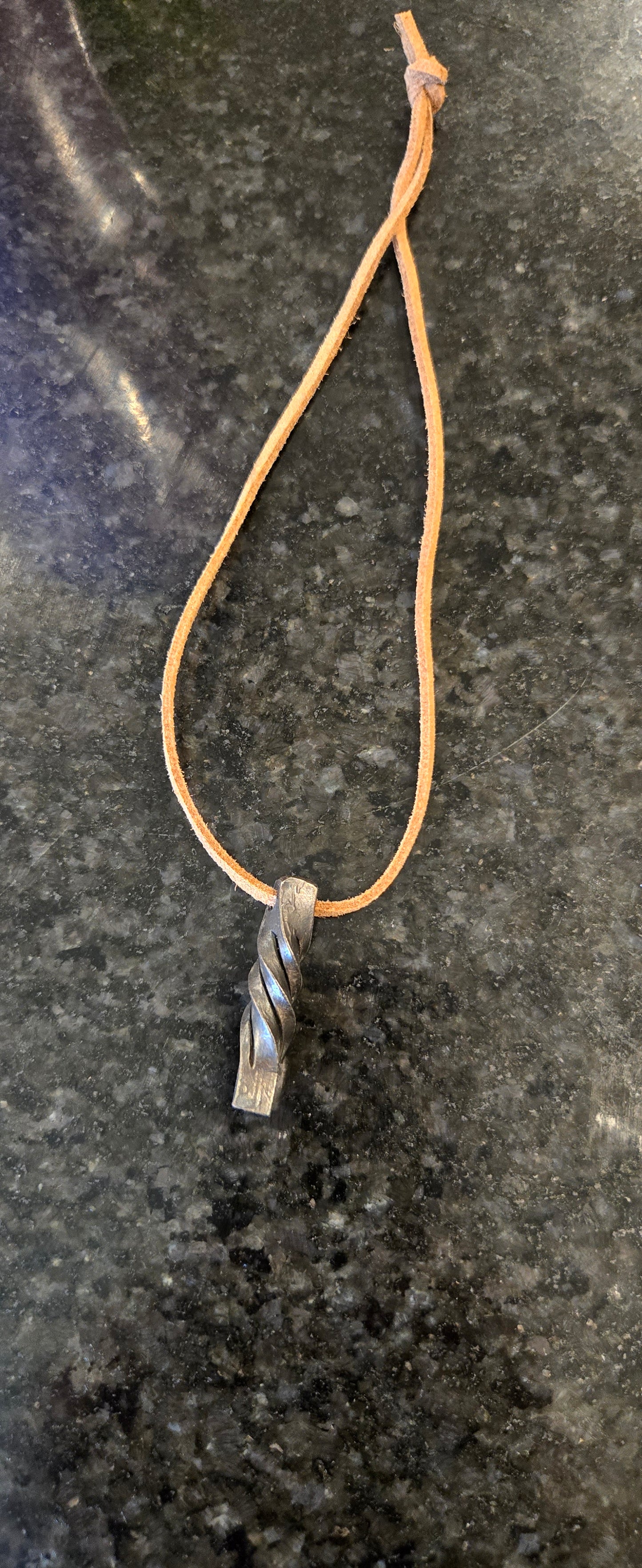 Hand-Forged Twisted Steel Pendant Necklace – Rustic Blacksmith Jewelry with Leather Cord
