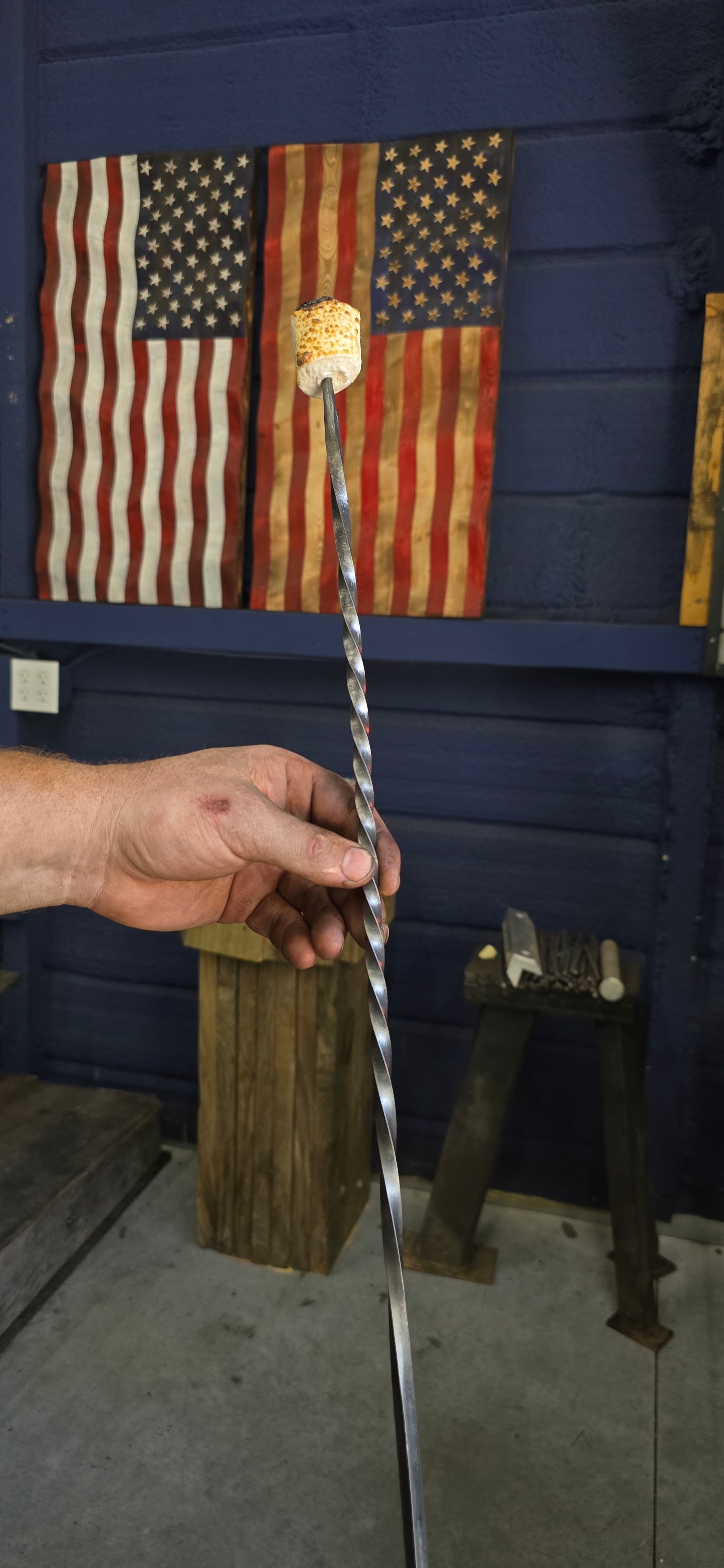 Hand-Forged Campfire Roaster – Heavy Duty Marshmallow & Hot Dog Stick for Open Fire Cooking | Blacksmith-Made Fire Pit Tool