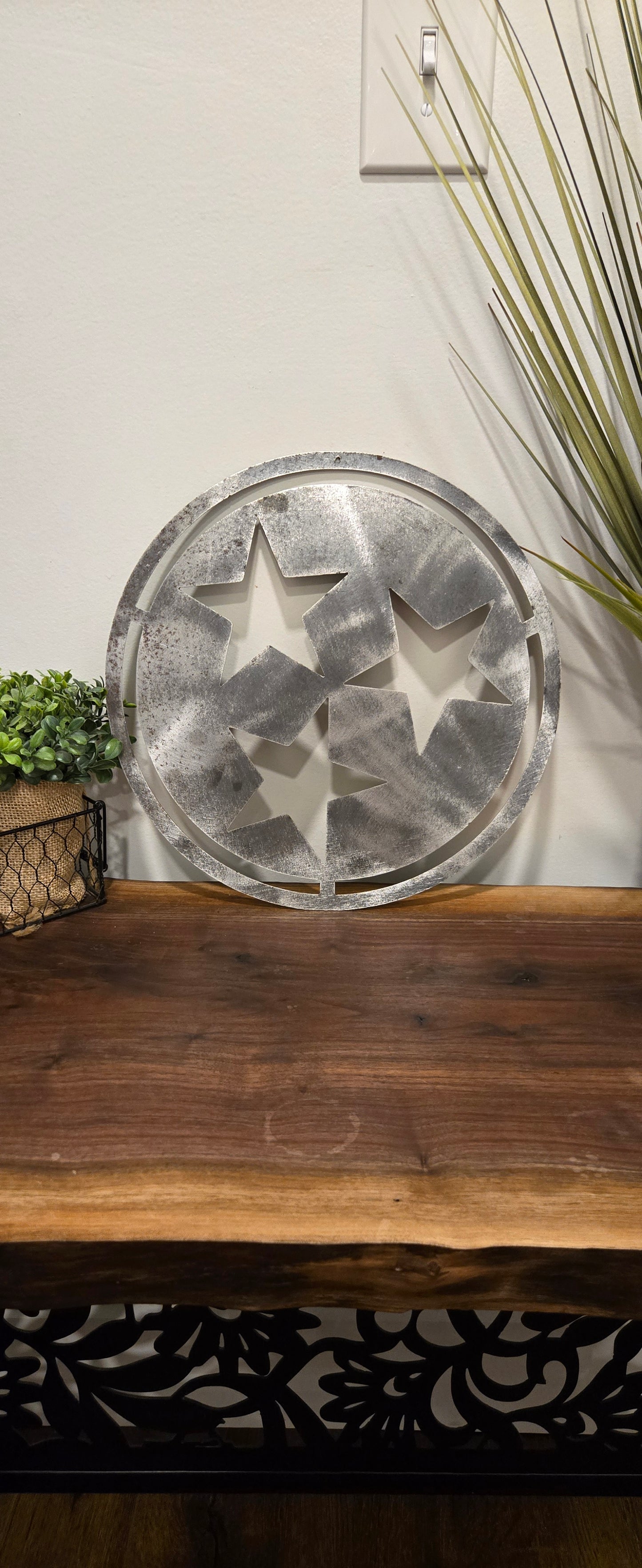 Tennessee Tri-Star Metal Wall Art – Handmade State Flag Sign for Home, Office, or Gift