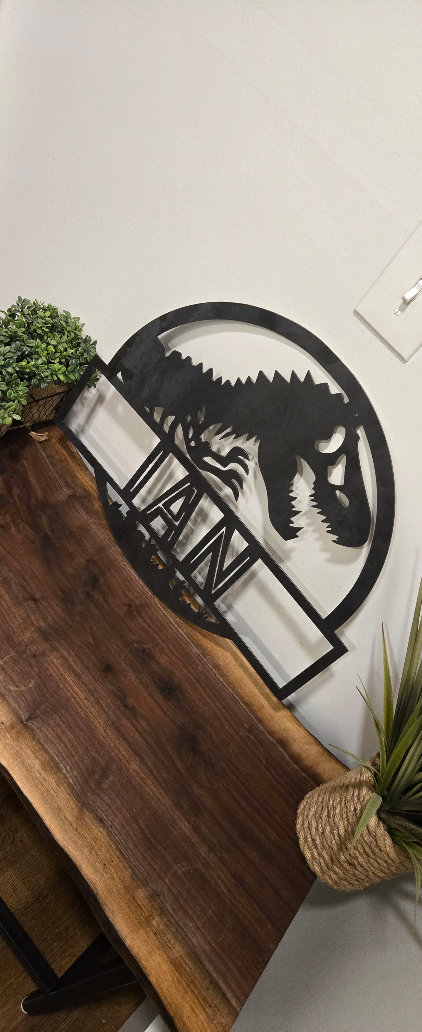Custom Jurassic Park Dinosaur Name Sign – Personalized Metal Wall Art for Kids, Bedroom, or Nursery