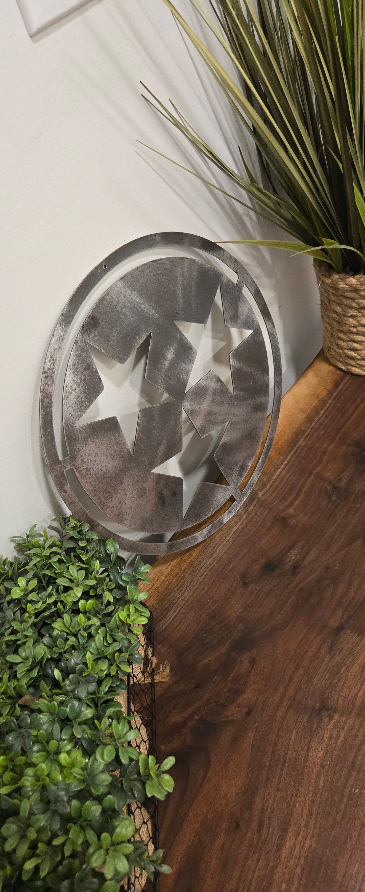Tennessee Tri-Star Metal Wall Art – Handmade State Flag Sign for Home, Office, or Gift