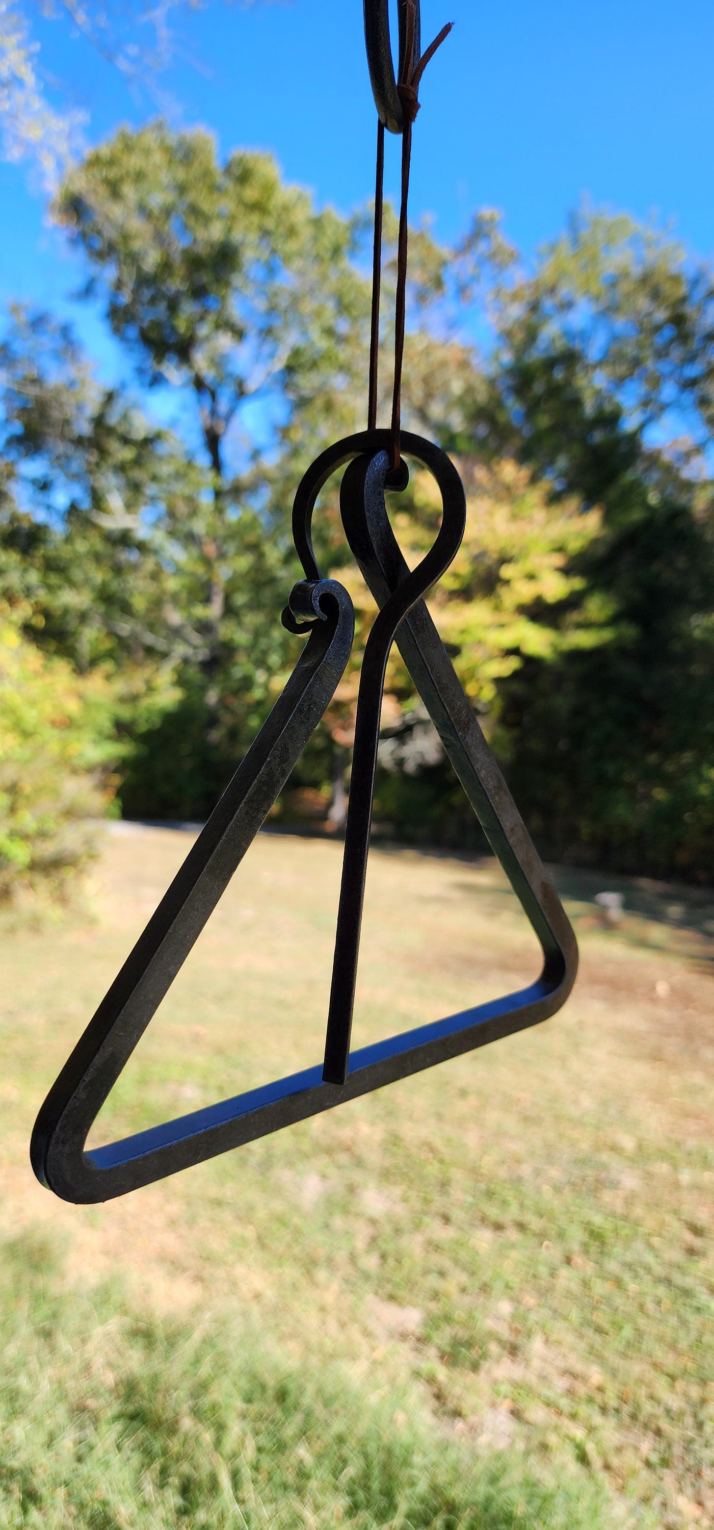 Hand-Forged Dinner Bell Triangle – Rustic Steel Triangle Bell with Str ...