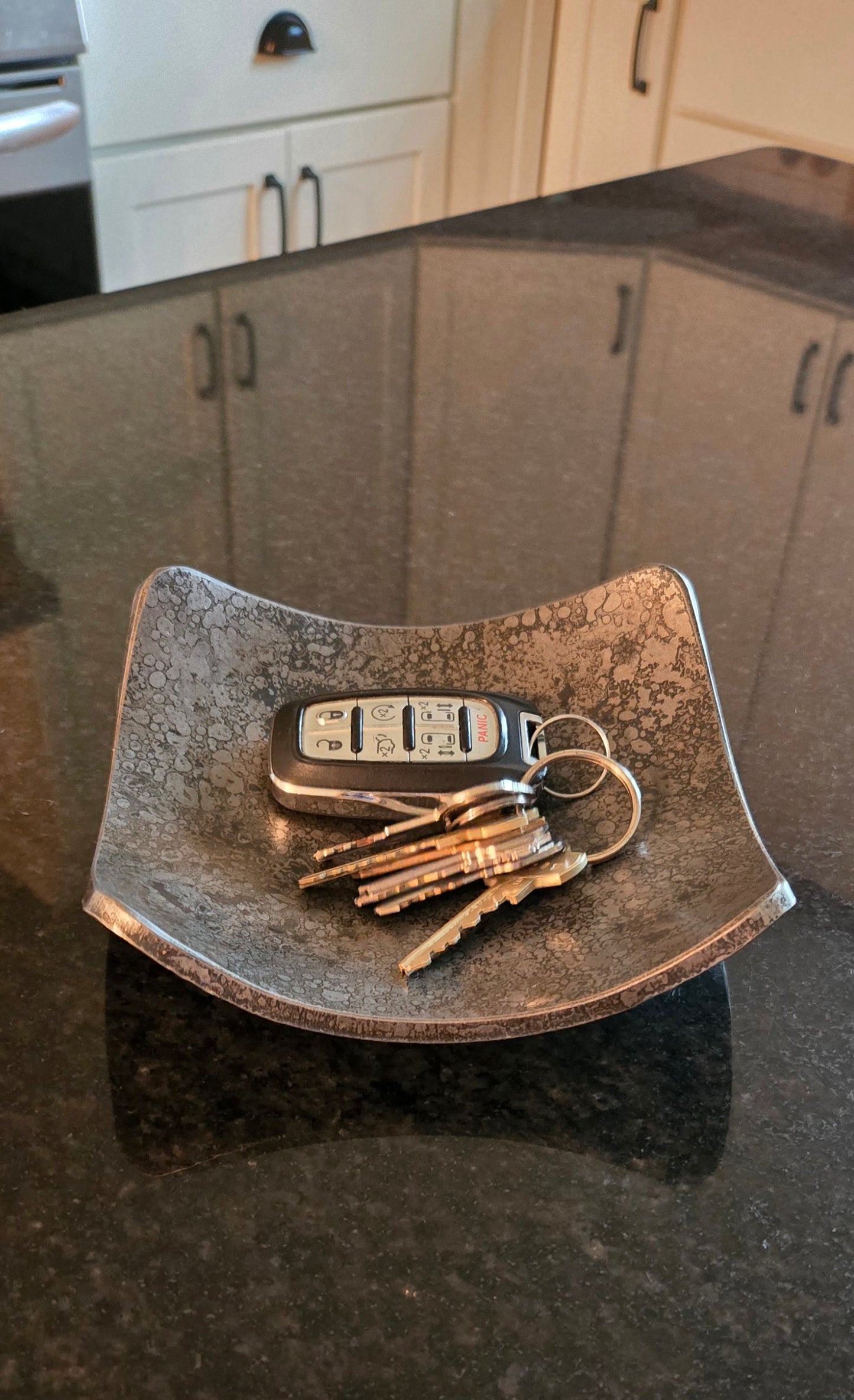 Square Hand-Forged Iron Key Bowl – Rustic Catchall Tray | Iron Anniversary Gift for Him or Her | Industrial Home Accent