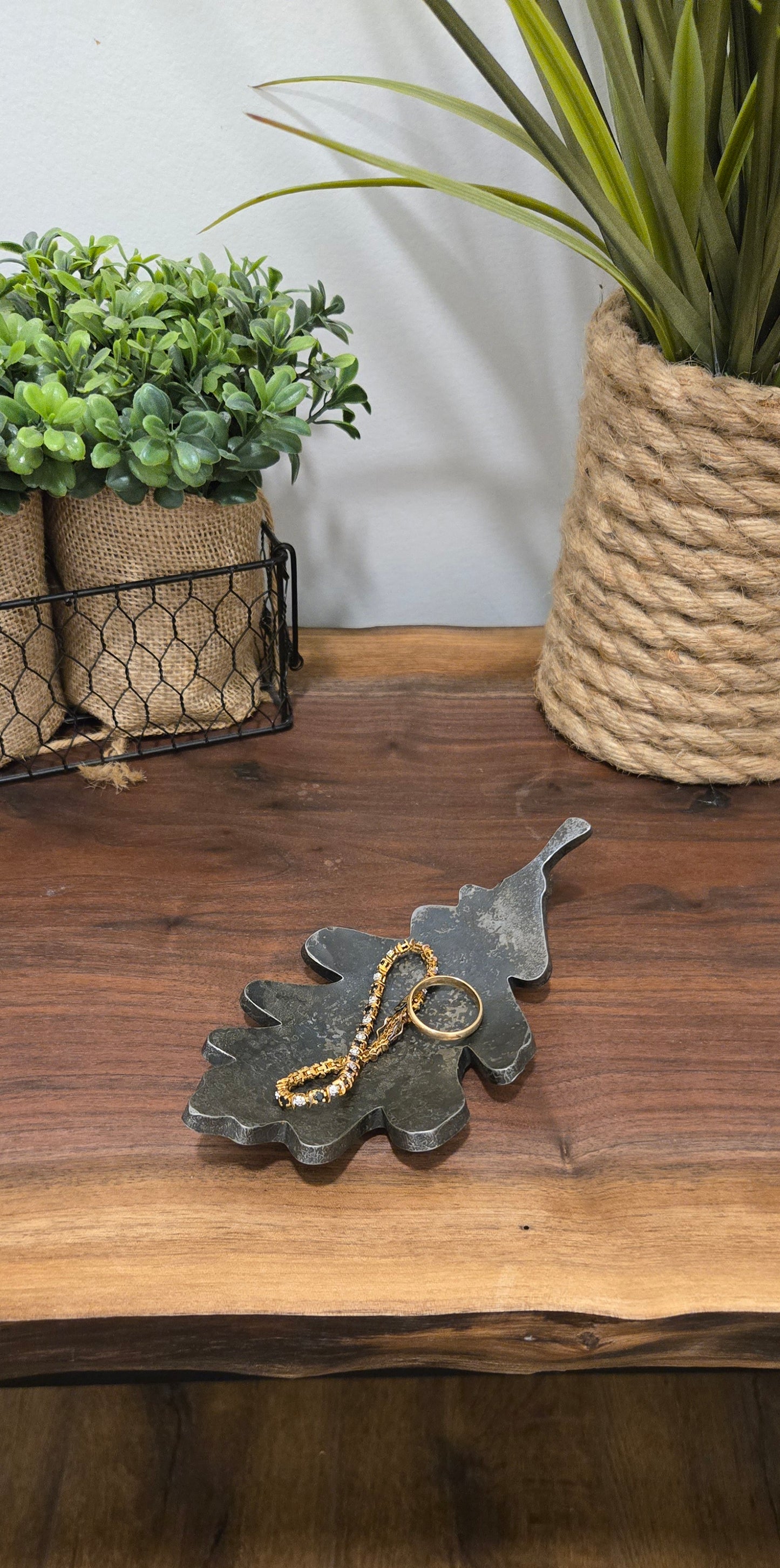 Leaf Bowl - Rustic Steel Catchall Dish for Keys, Coins & Jewelry | 6th or 11th Anniversary Gift