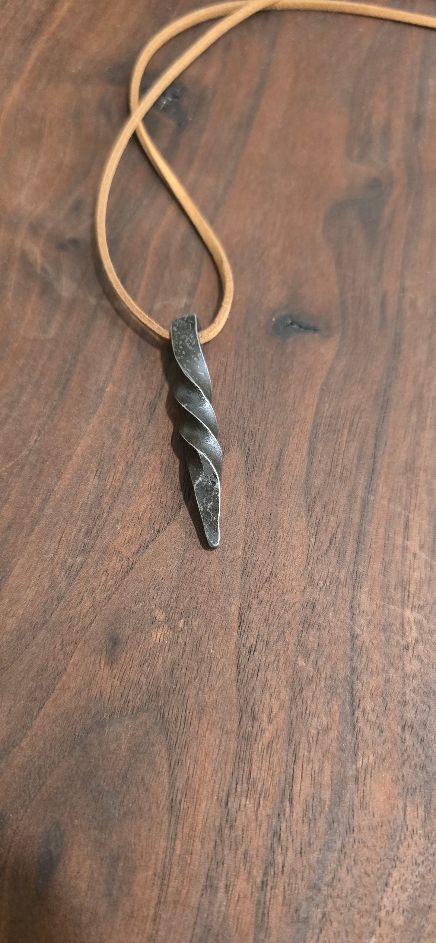 Beautiful Hand Forged Pendant Necklace - Rustic Blacksmith Jewelry with Simple Twisted Pendant