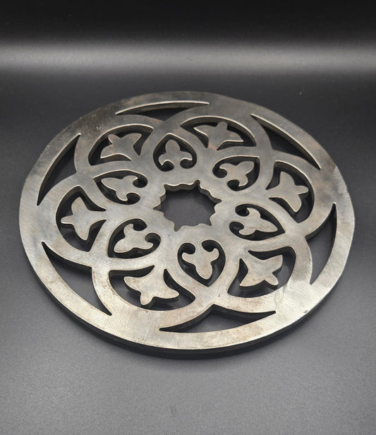 Handcrafted Metal Trivet – CNC Cut Steel Decorative Hot Plate, Rustic Table Protector, Gothic Floral Pattern, Industrial Kitchen Décor, Made in USA