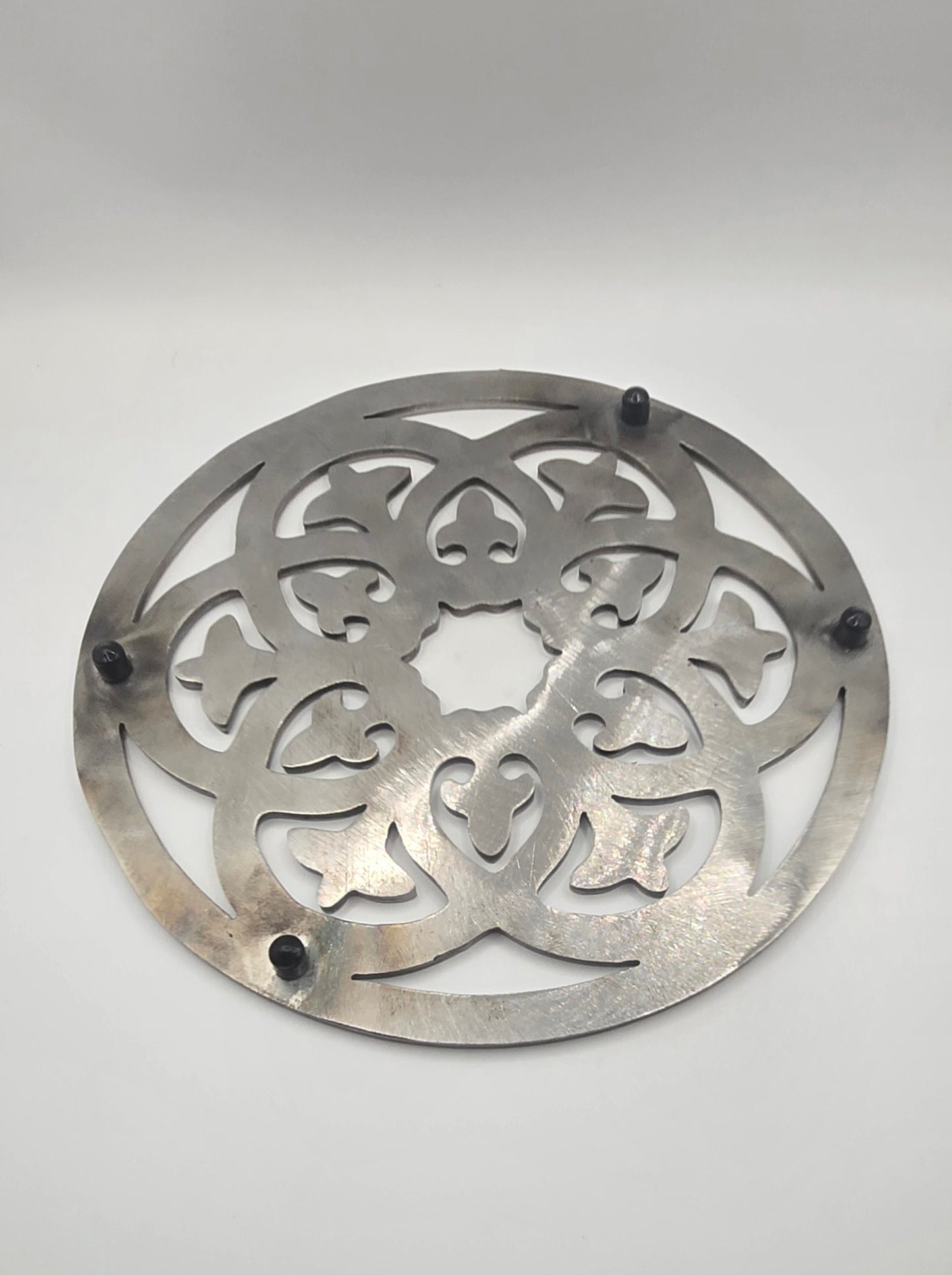 Handcrafted Metal Trivet – CNC Cut Steel Decorative Hot Plate, Rustic Table Protector, Gothic Floral Pattern, Industrial Kitchen Décor, Made in USA