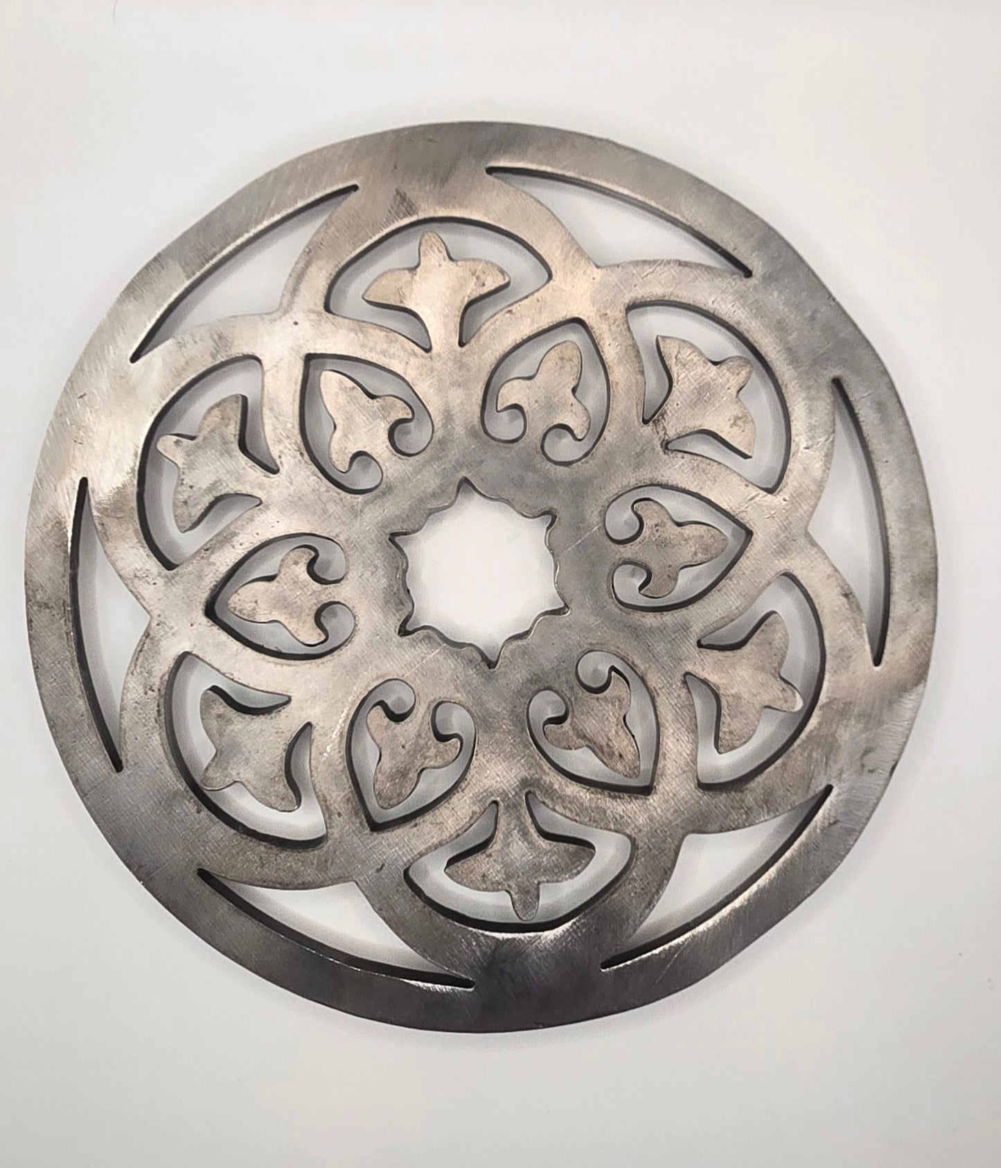 Handcrafted Metal Trivet – CNC Cut Steel Decorative Hot Plate, Rustic Table Protector, Gothic Floral Pattern, Industrial Kitchen Décor, Made in USA
