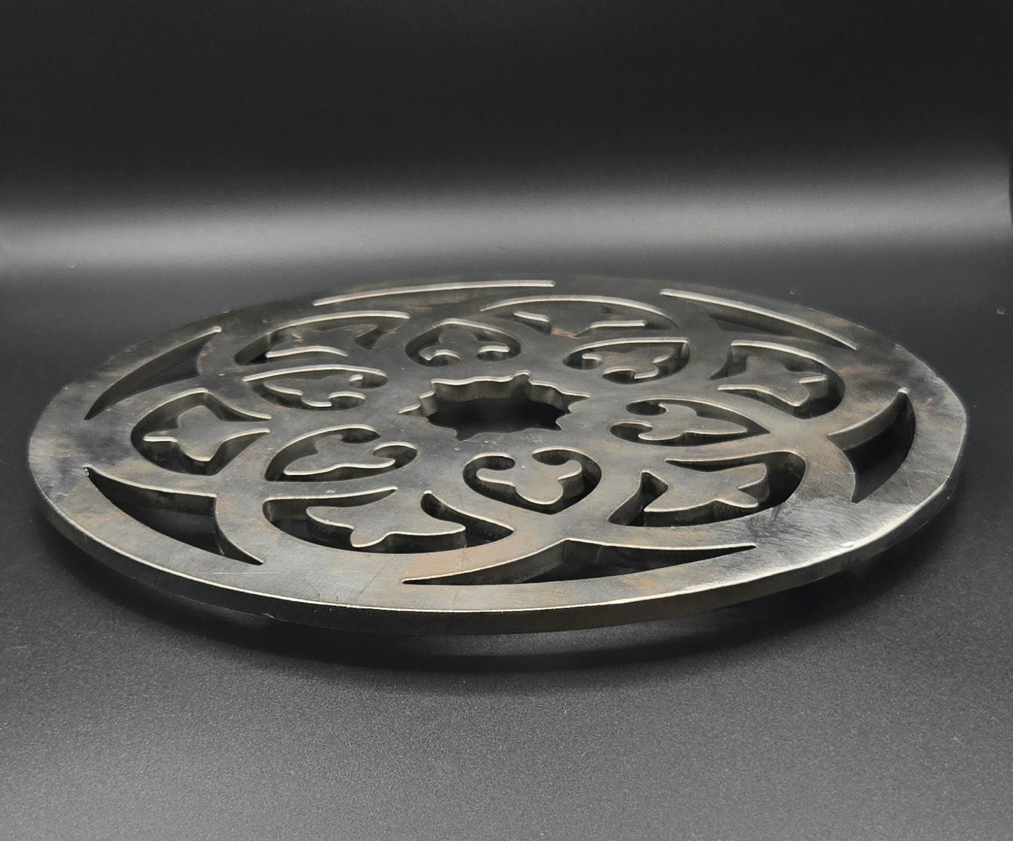 Handcrafted Metal Trivet – CNC Cut Steel Decorative Hot Plate, Rustic Table Protector, Gothic Floral Pattern, Industrial Kitchen Décor, Made in USA