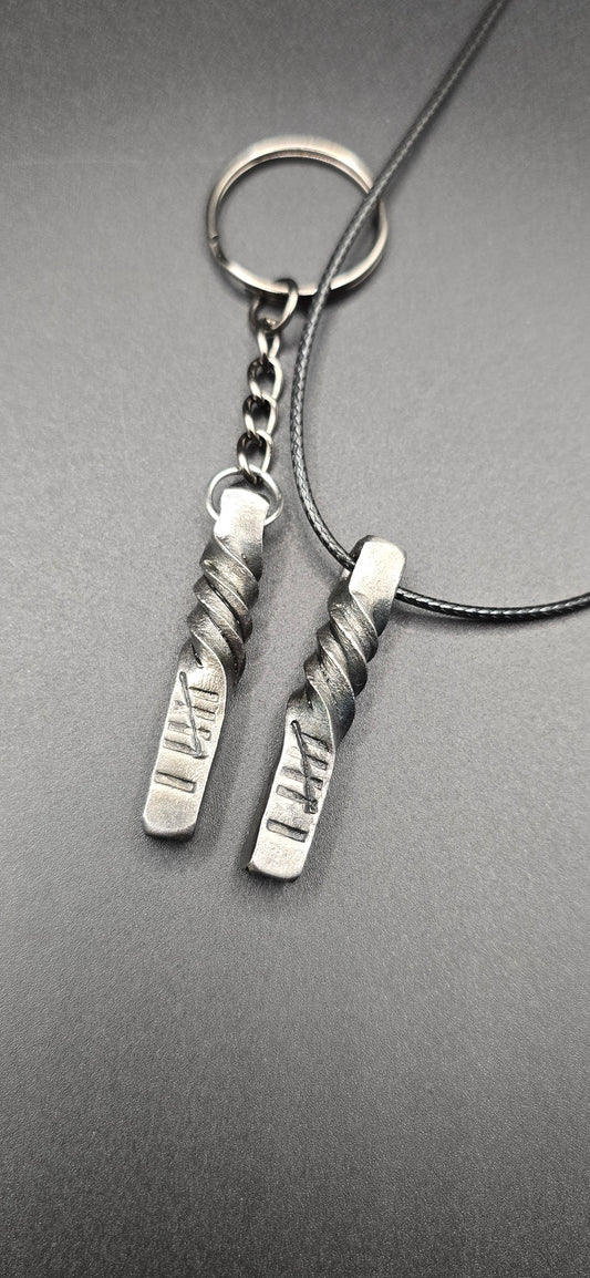 His and Hers 6th Anniversary Gift | Pendant Necklace and Keychain | Hand Forged Steel Twist, 6 Hash Marks