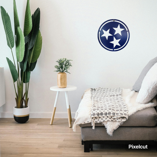 Tennessee Tri-Star Metal Wall Art – Handmade State Flag Sign for Home, Office, or Gift