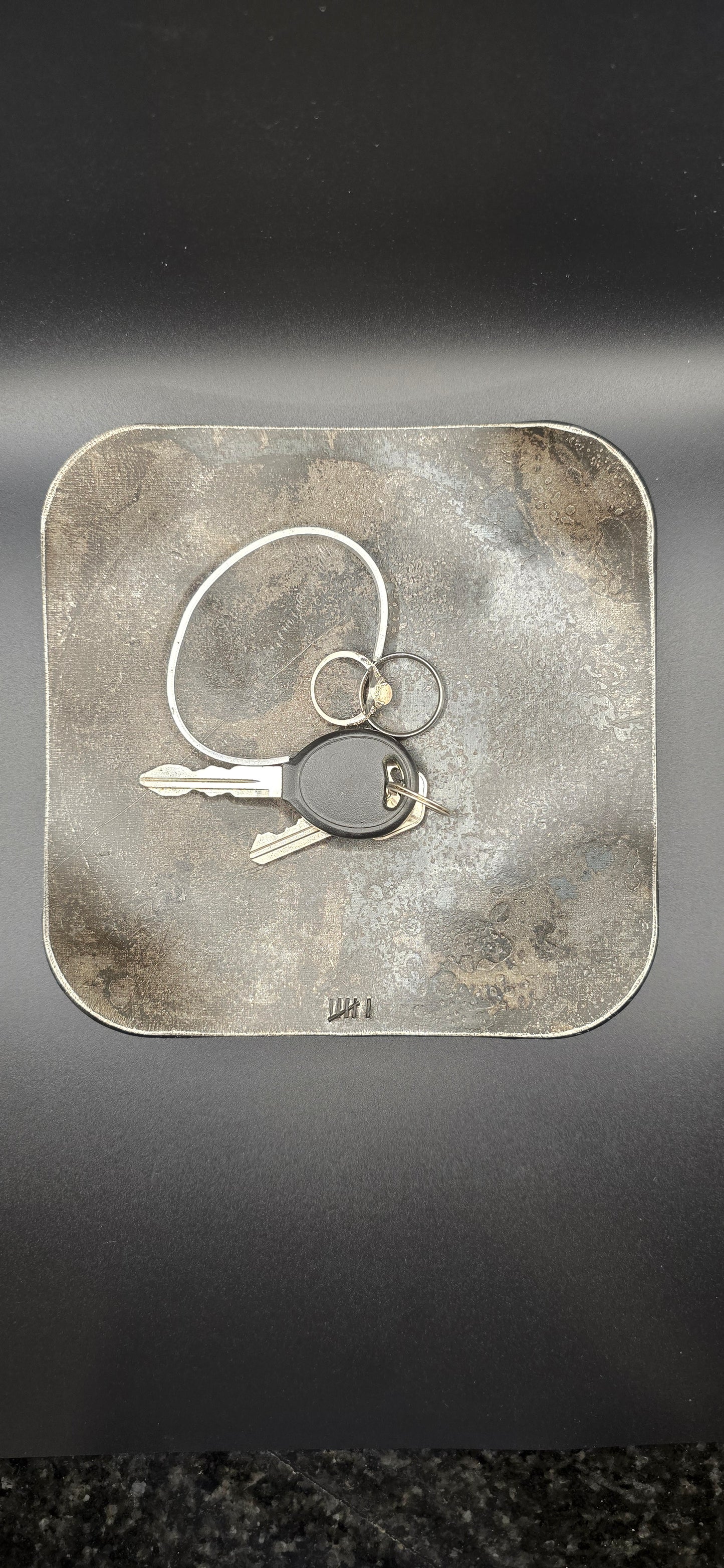 Personalized Hand-Forged Iron Key Bowl – Square Rustic Catchall Dish for Keys, Coins & Jewelry | Anniversary Gift for Him or Her