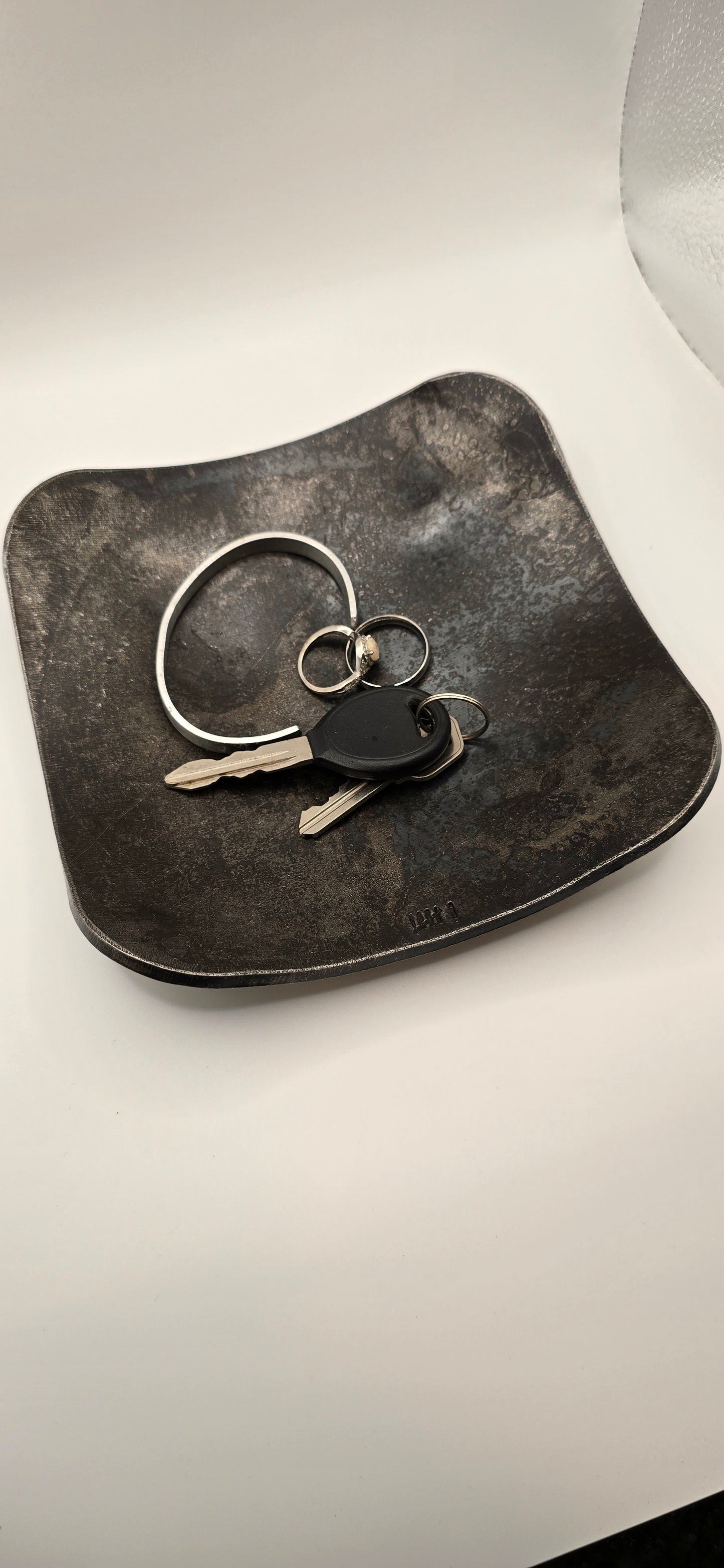 Personalized Hand-Forged Iron Key Bowl – Square Rustic Catchall Dish for Keys, Coins & Jewelry | Anniversary Gift for Him or Her