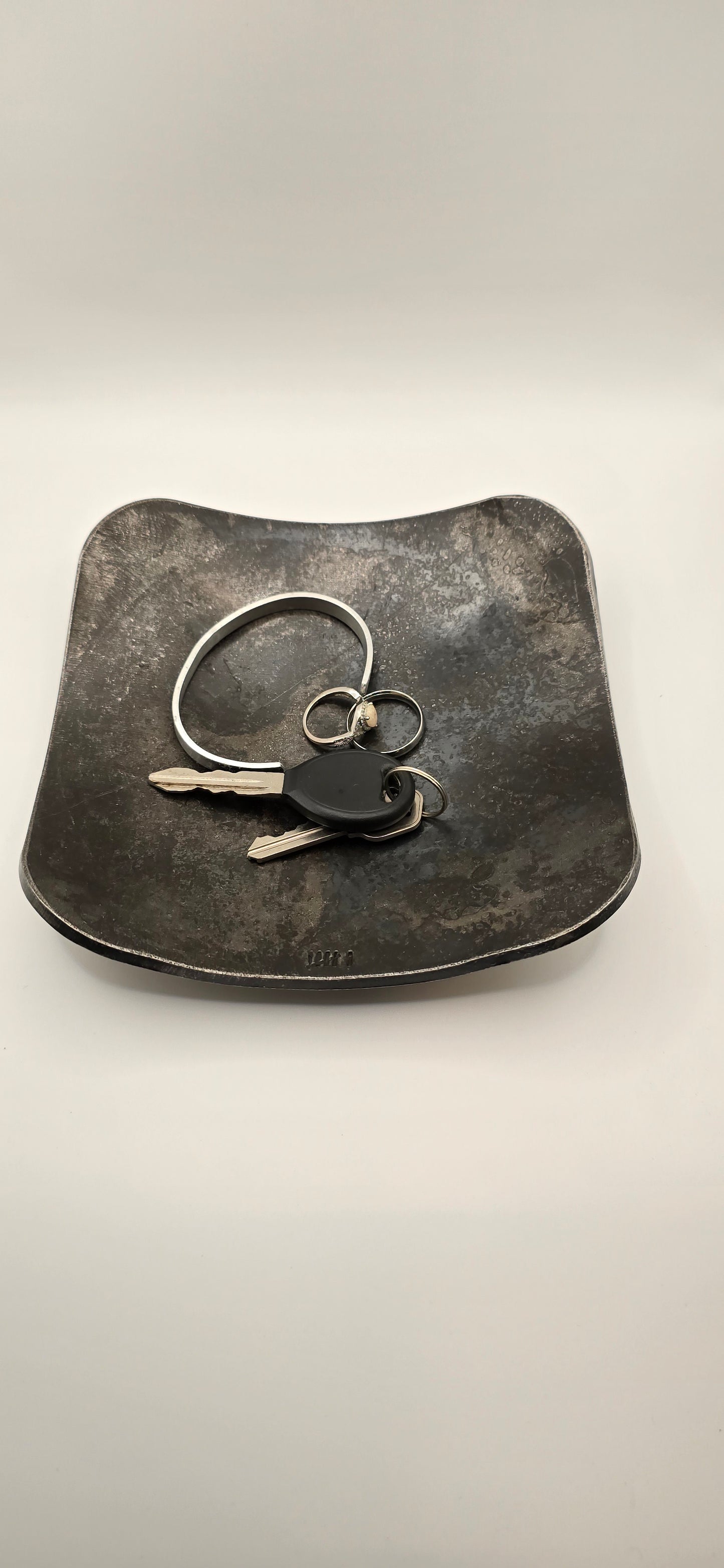 Personalized Hand-Forged Iron Key Bowl – Square Rustic Catchall Dish for Keys, Coins & Jewelry | Anniversary Gift for Him or Her
