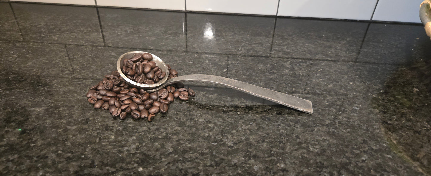 Hand-Forged Metal Coffee Scoop – Artisan Steel Measuring Spoon with Hammered Finish – Rustic Kitchen Tool