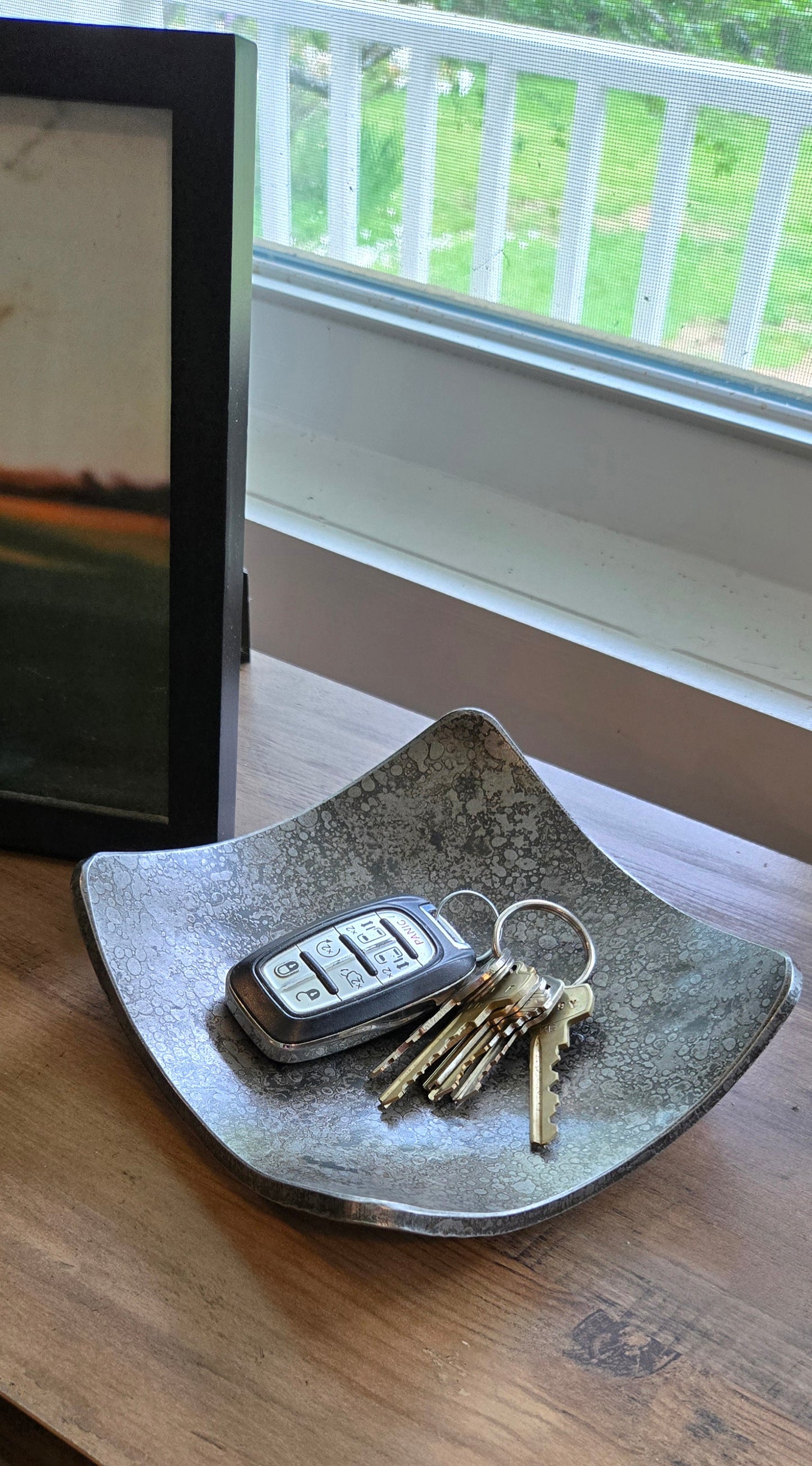 Square Hand-Forged Iron Key Bowl – Rustic Catchall Tray | Iron Anniversary Gift for Him or Her | Industrial Home Accent