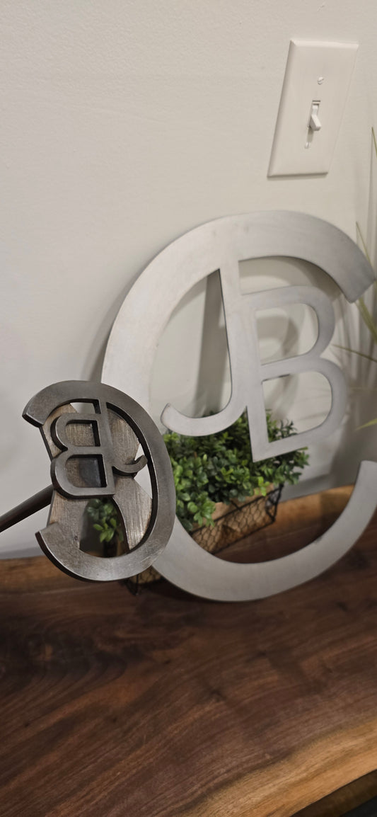 Custom Branding Iron + Matching Metal Brand Sign – Personalized Ranch or Business Logo Set | CNC Cut Steel, Handcrafted Gift for Wood, Leather & BBQ Branding