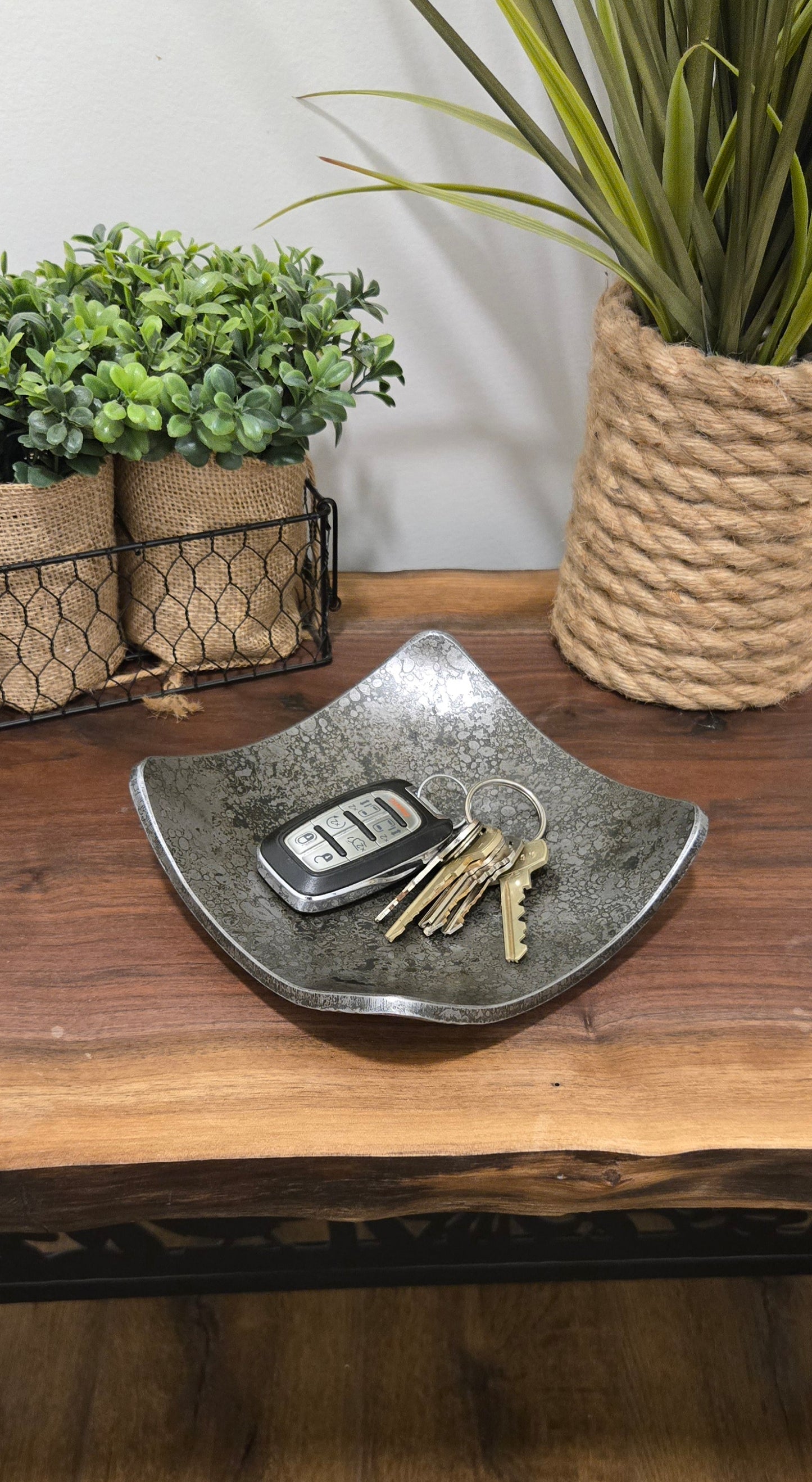 Square Hand-Forged Iron Key Bowl – Rustic Catchall Tray | Iron Anniversary Gift for Him or Her | Industrial Home Accent