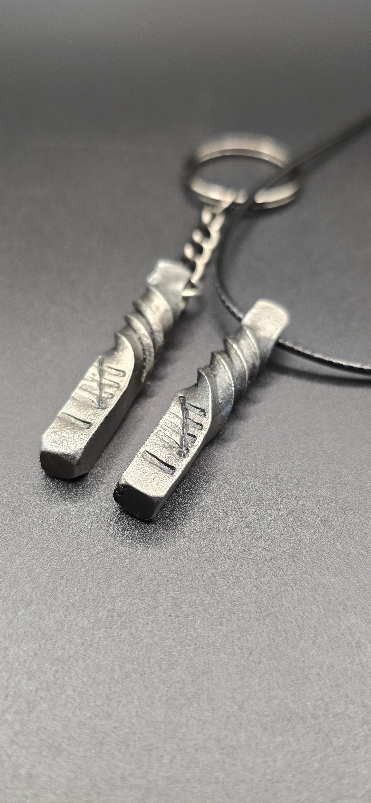 His and Hers 6th Anniversary Gift | Pendant Necklace and Keychain | Hand Forged Steel Twist, 6 Hash Marks