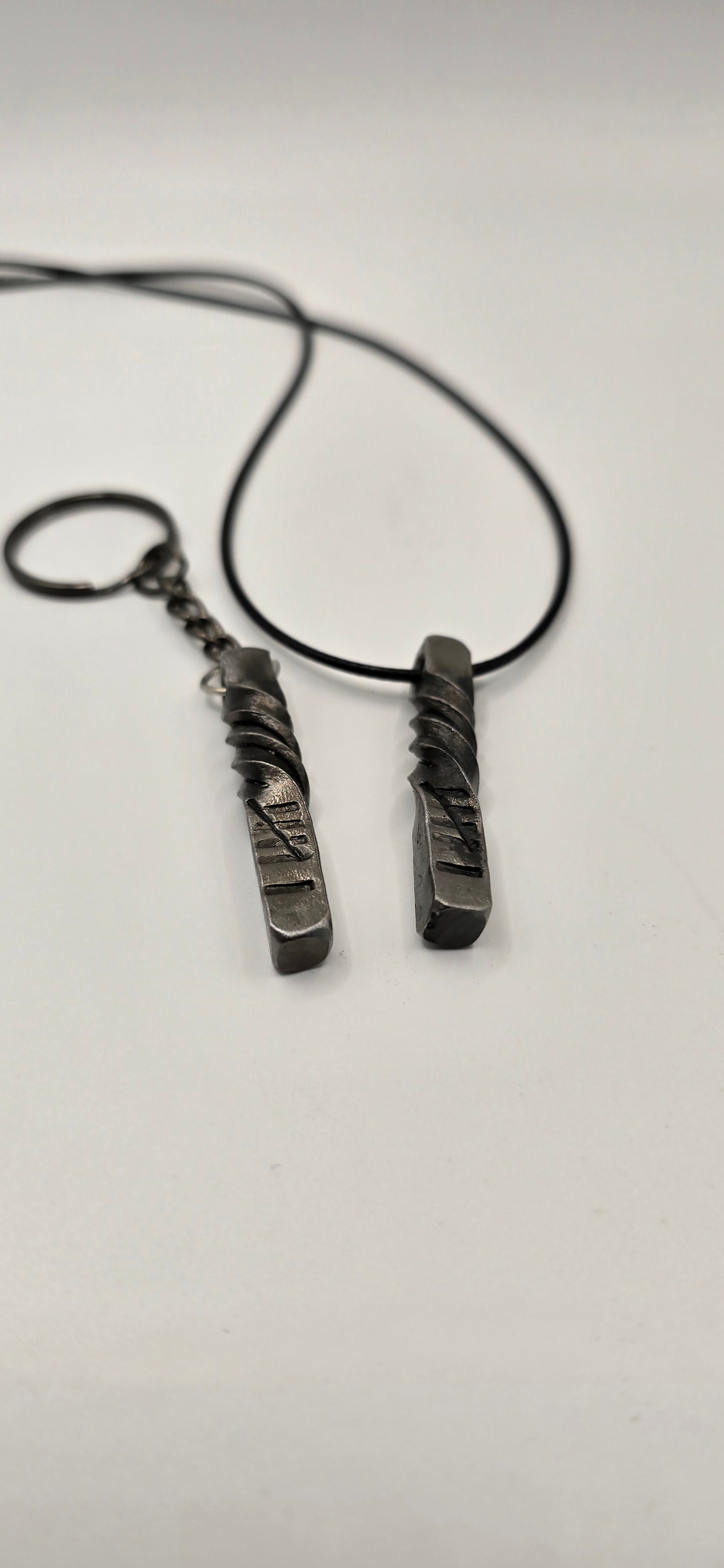 His and Hers 6th Anniversary Gift | Pendant Necklace and Keychain | Hand Forged Steel Twist, 6 Hash Marks