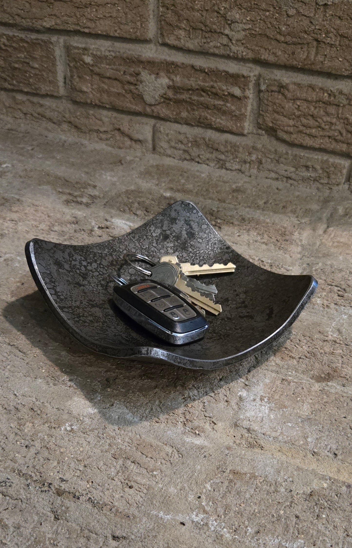 Square Hand-Forged Iron Key Bowl – Rustic Catchall Tray | Iron Anniversary Gift for Him or Her | Industrial Home Accent