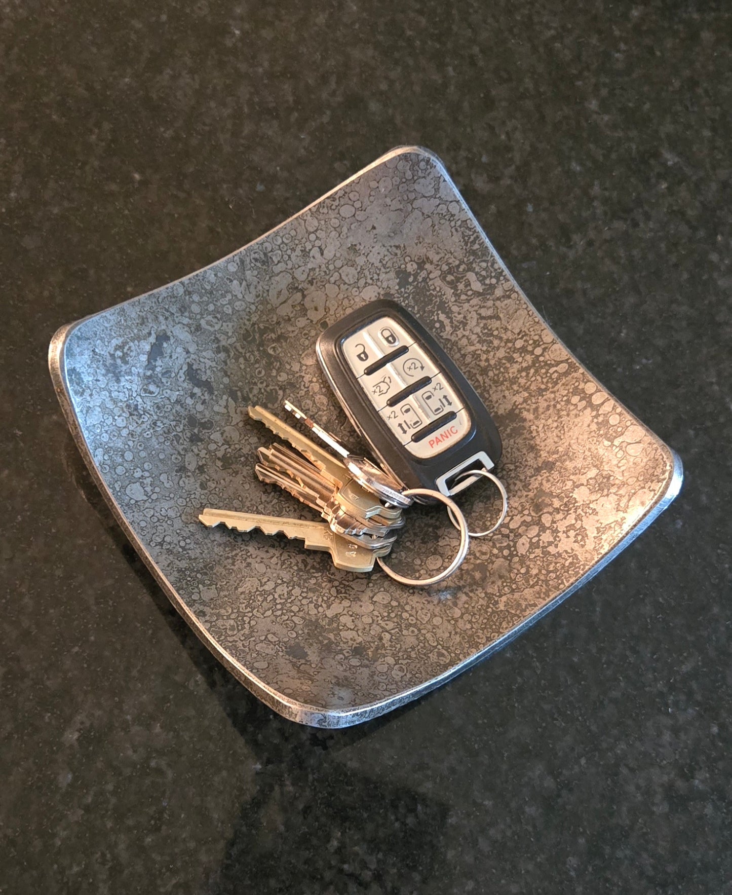 Square Hand-Forged Iron Key Bowl – Rustic Catchall Tray | Iron Anniversary Gift for Him or Her | Industrial Home Accent