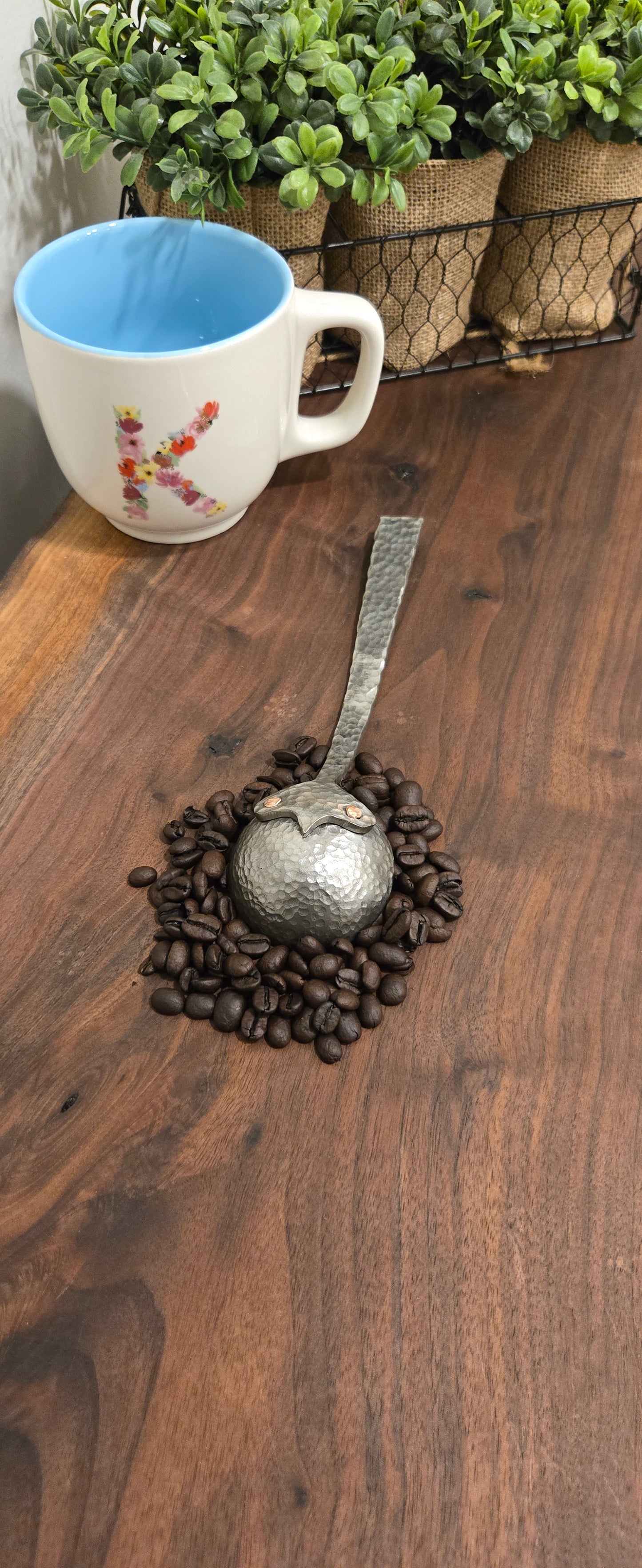 Hand-Forged Metal Coffee Scoop – Artisan Steel Measuring Spoon with Hammered Finish – Rustic Kitchen Tool