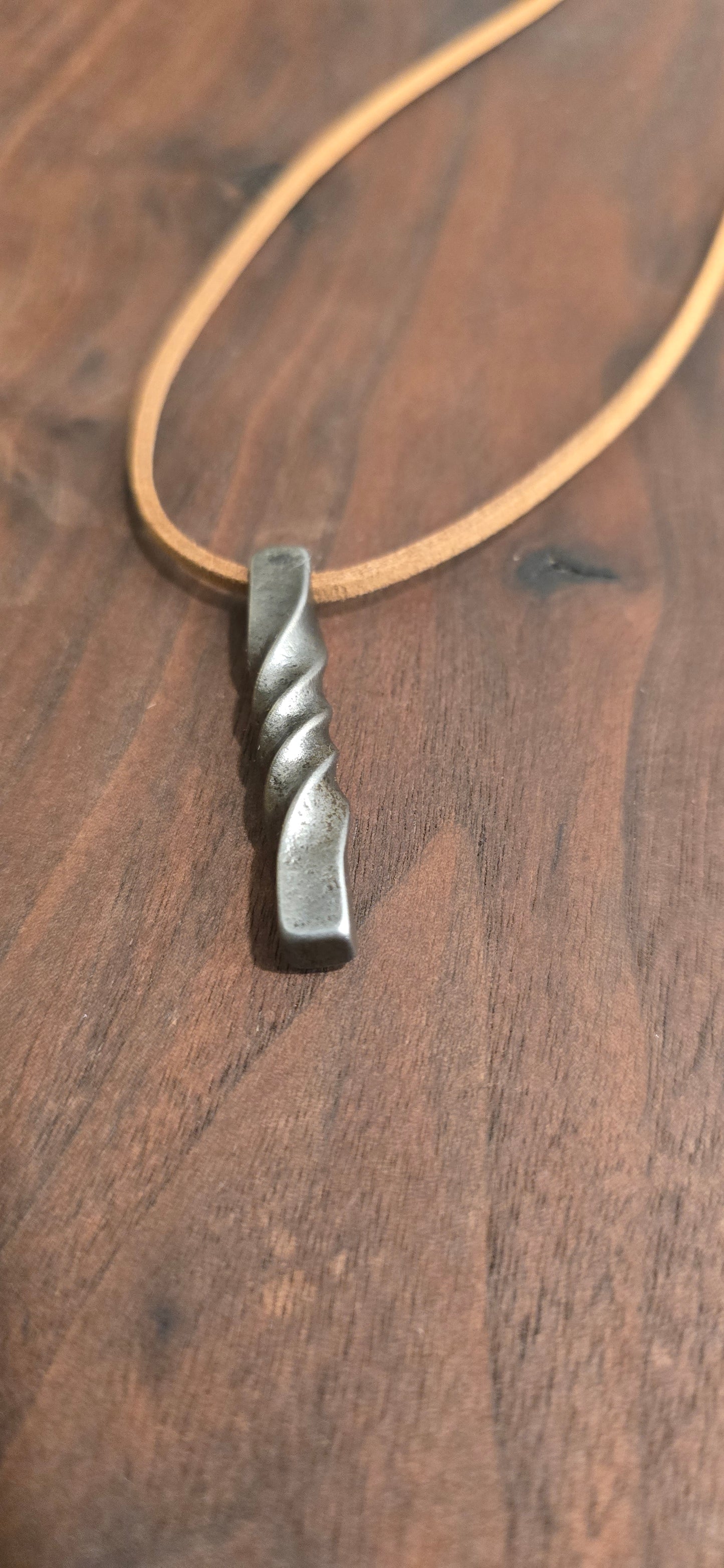 Hand-Forged Twisted Steel Pendant Necklace – Rustic Blacksmith Jewelry with Simple Twist Pendant
