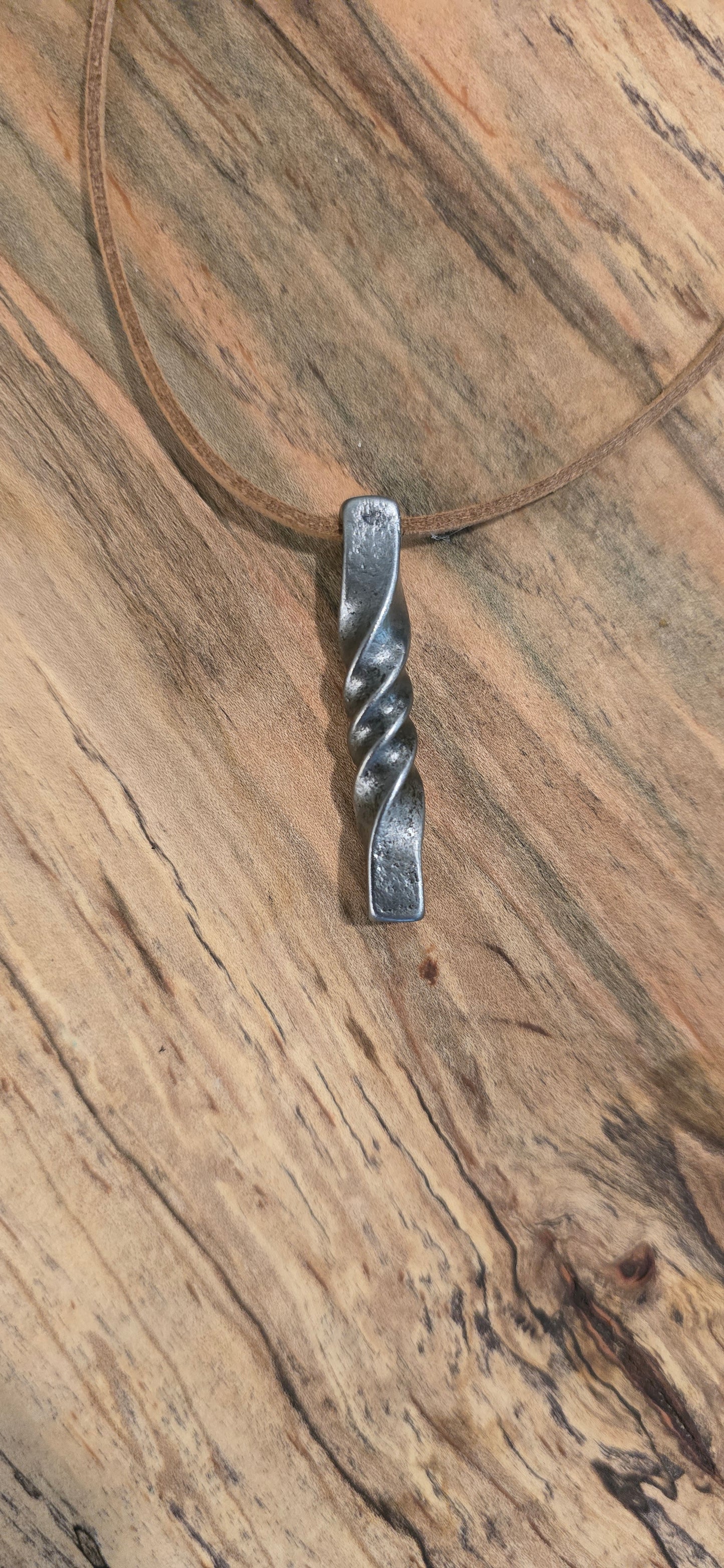 Hand-Forged Twisted Steel Pendant Necklace – Rustic Blacksmith Jewelry with Simple Twist Pendant