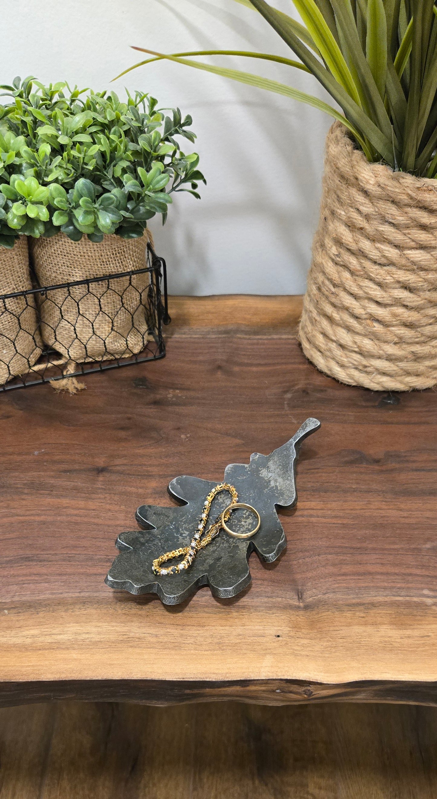 Leaf Bowl - Rustic Steel Catchall Dish for Keys, Coins & Jewelry | 6th or 11th Anniversary Gift
