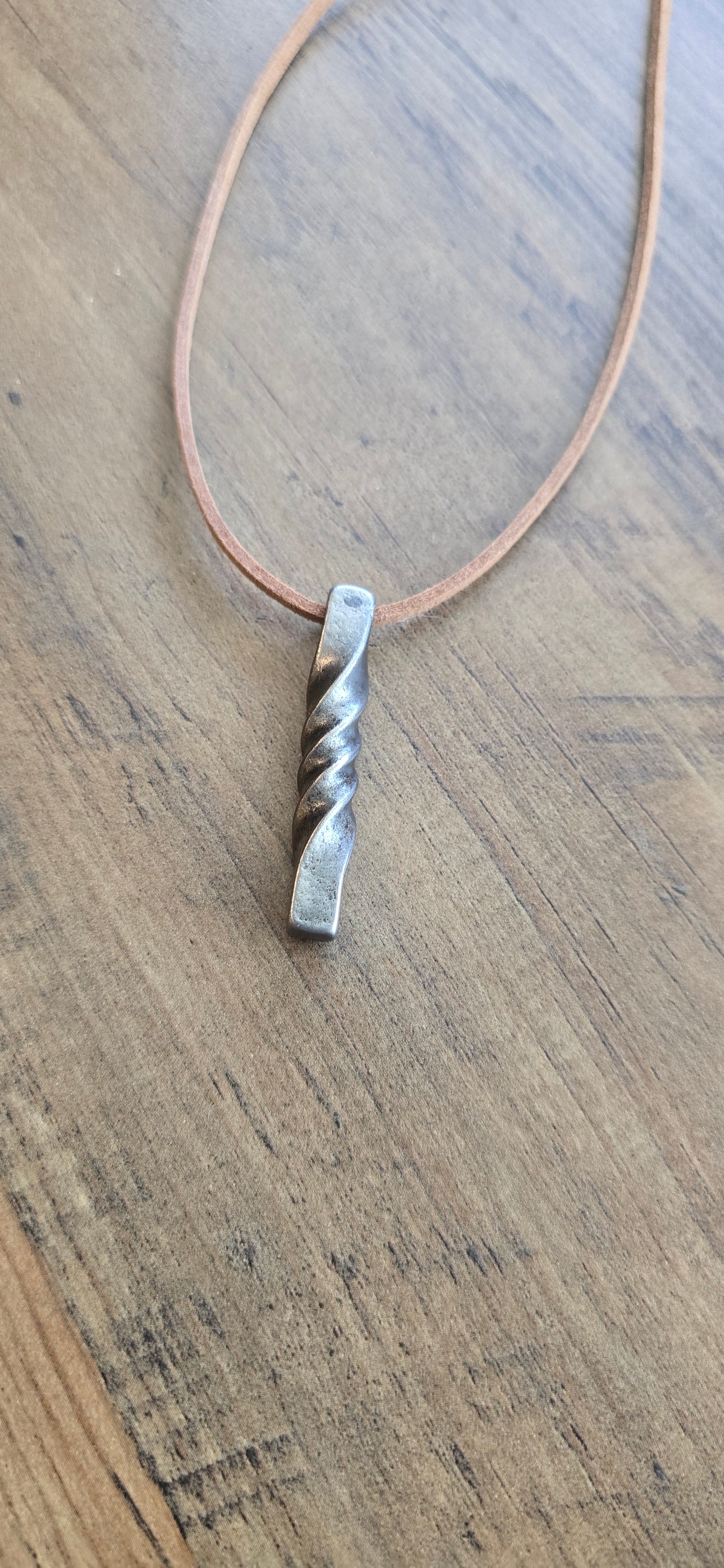 Hand-Forged Twisted Steel Pendant Necklace – Rustic Blacksmith Jewelry with Simple Twist Pendant
