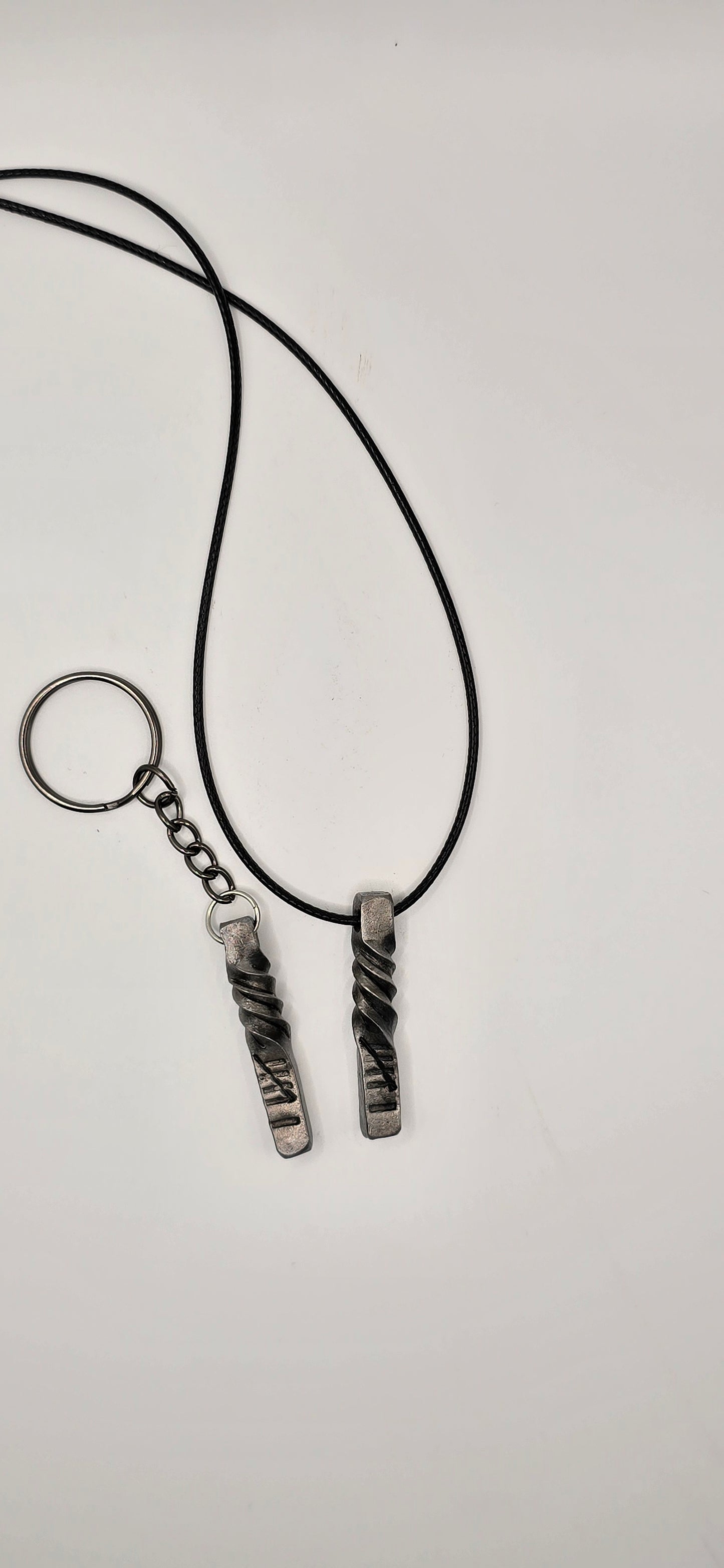 His and Hers 6th Anniversary Gift | Pendant Necklace and Keychain | Hand Forged Steel Twist, 6 Hash Marks