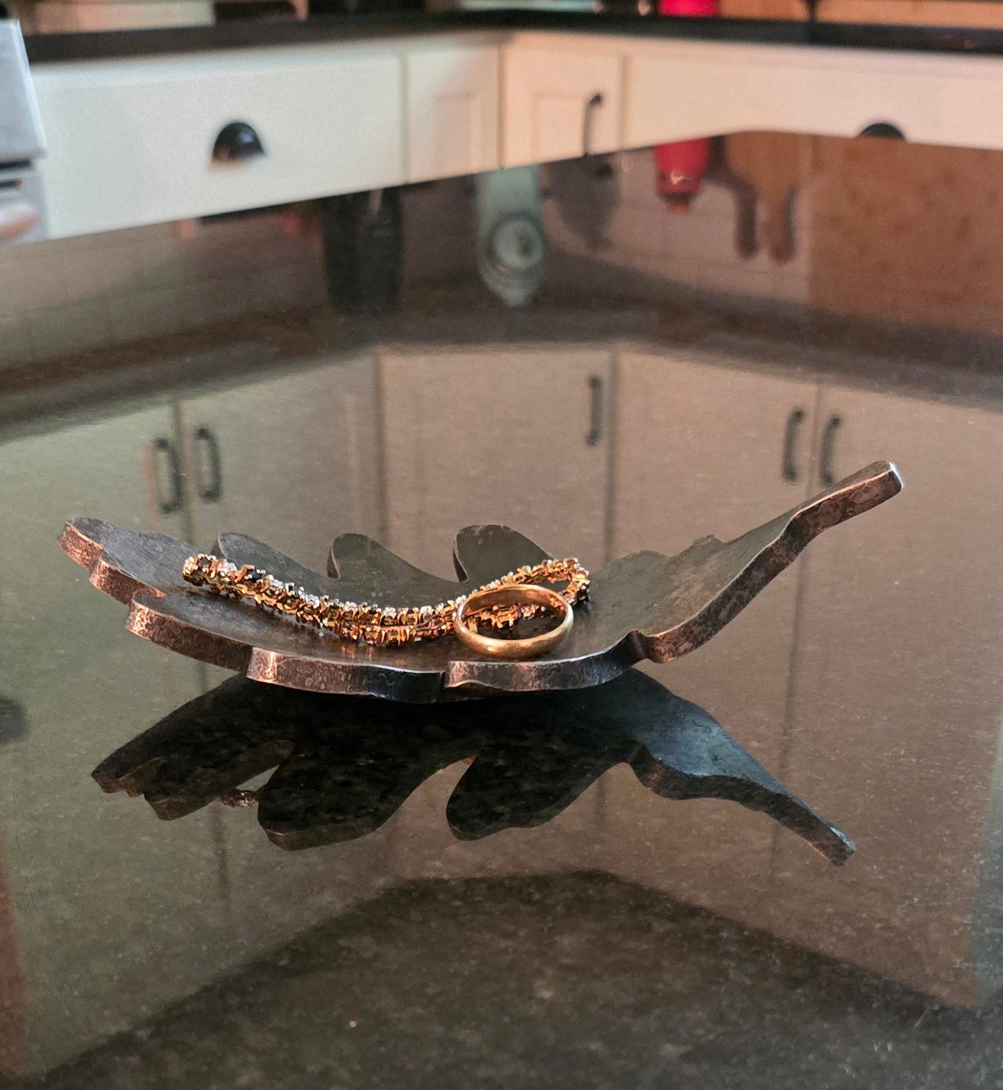 Leaf Bowl - Rustic Steel Catchall Dish for Keys, Coins & Jewelry | 6th or 11th Anniversary Gift