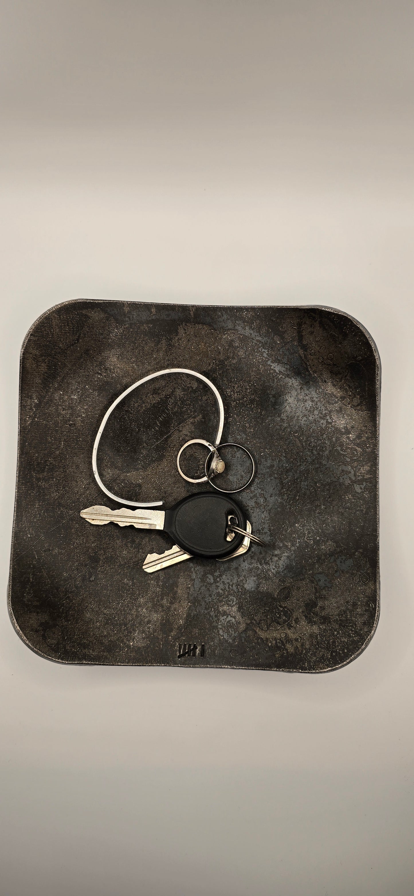 Personalized Hand-Forged Iron Key Bowl – Square Rustic Catchall Dish for Keys, Coins & Jewelry | Anniversary Gift for Him or Her