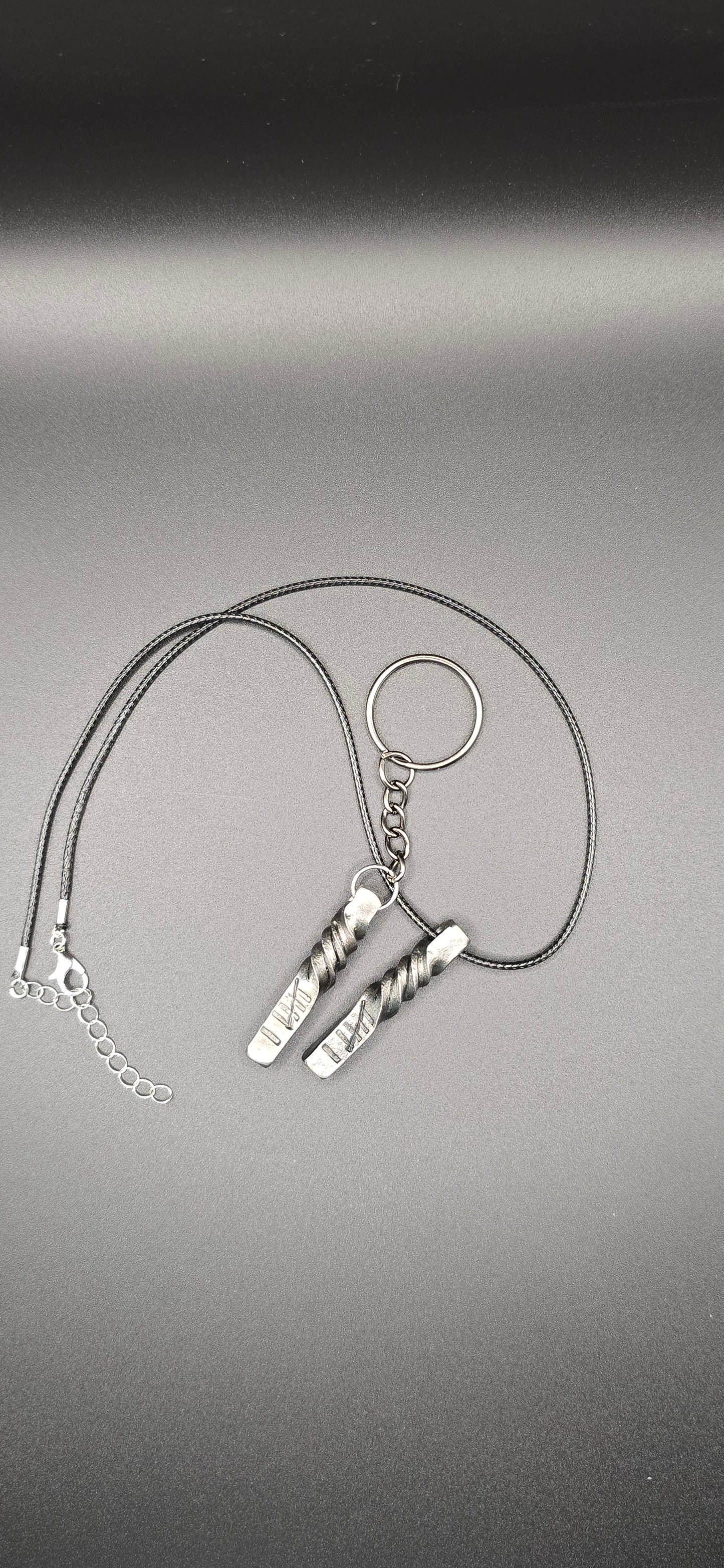 His and Hers 6th Anniversary Gift | Pendant Necklace and Keychain | Hand Forged Steel Twist, 6 Hash Marks