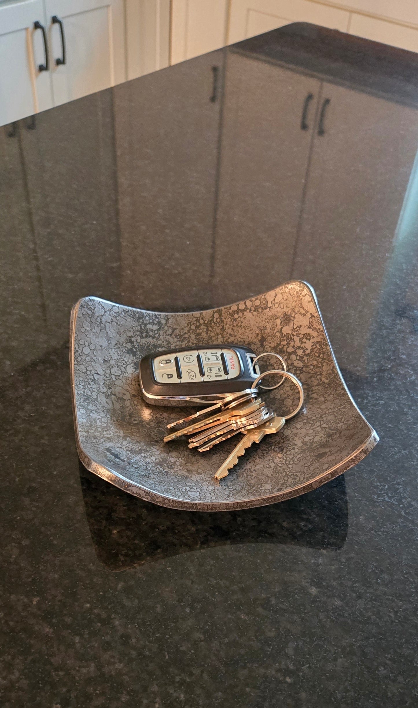 Square Hand-Forged Iron Key Bowl – Rustic Catchall Tray | Iron Anniversary Gift for Him or Her | Industrial Home Accent
